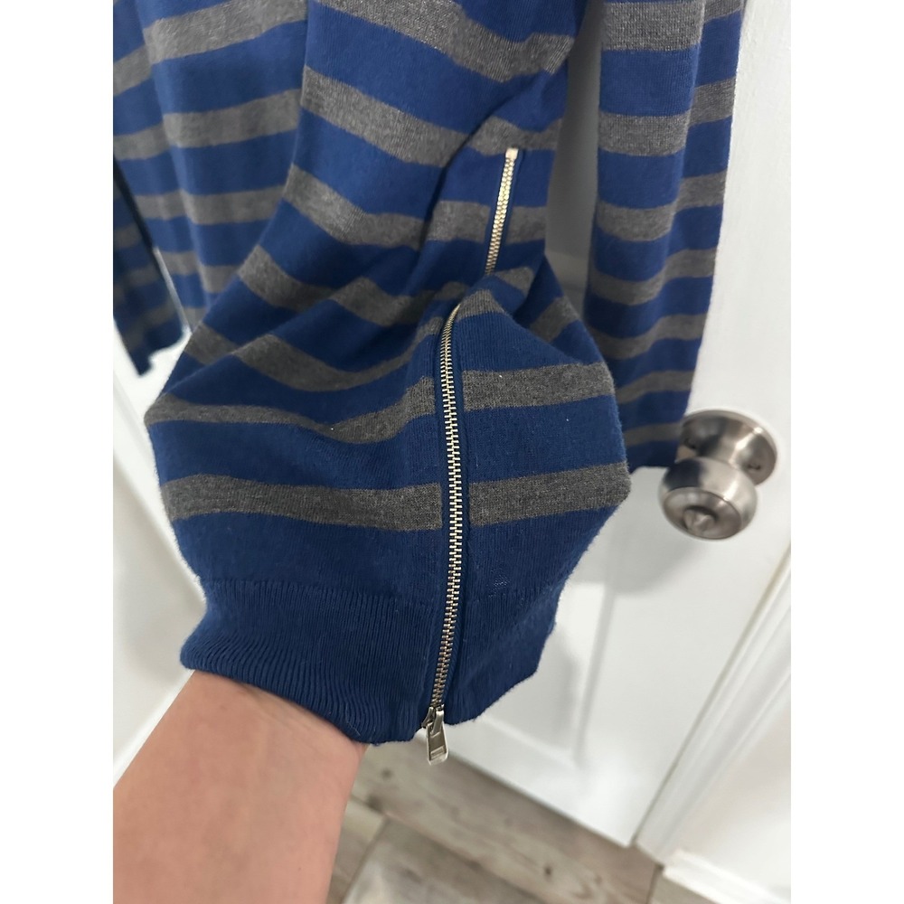 Ann Taylor Women's Blue Striped Long Sleeve Zipper Detail Sweater Size L - Picture 7 of 11